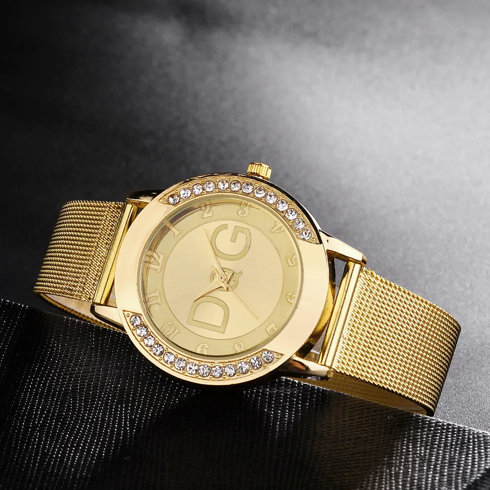 Relogio Feminino Luxo женские часы с кристаллами Простые Модные женские часы с сетчатым ремешком Стразы чехол часы чистый цвет ремешок