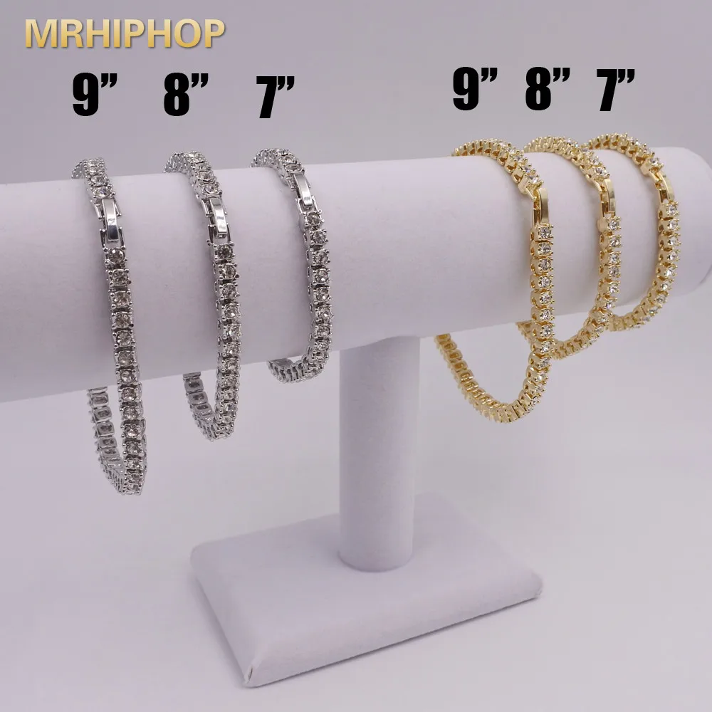 Хип хоп 1 ряд браслеты мужские теннисные цепь iced out bling модные ювелирные изделия с