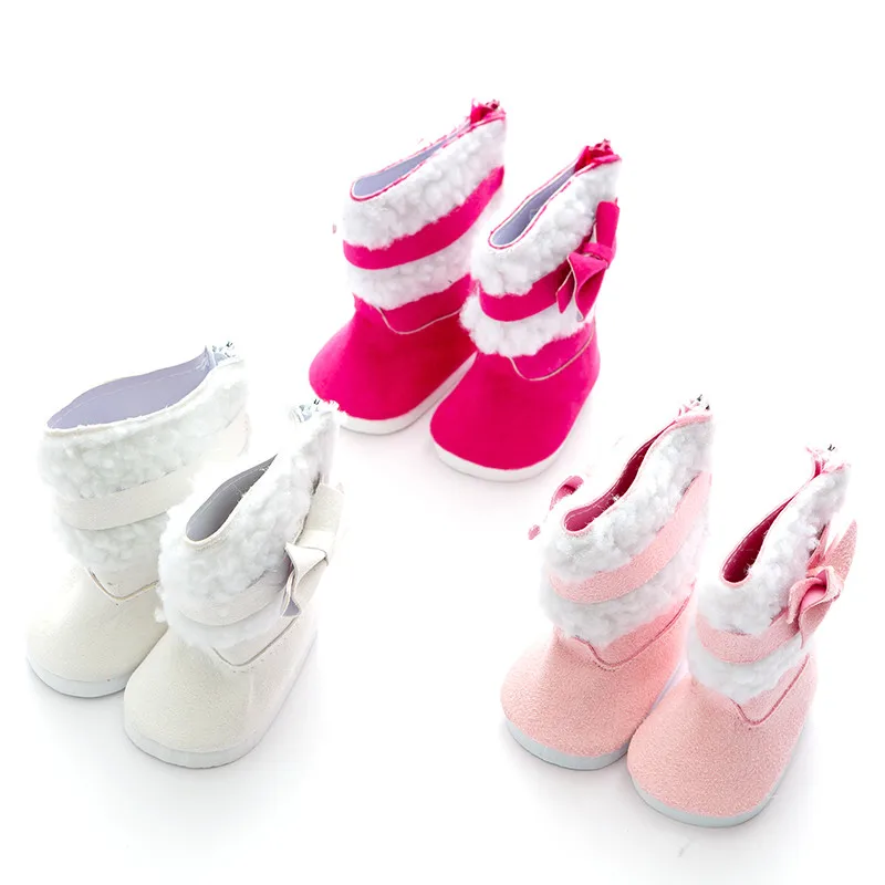 

Fit 17 inch Baby New Born Doll Clothes Accessories 43cm Red Pink Grey White Plush Boots For Baby Birthday Gift