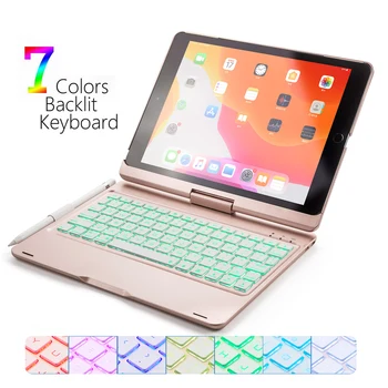 

USA Keyboard For iPad 10.2 2019 iPad Pro 10.5 Inch 2017 Wireless Keyboard 360 Rotation Bluetooth Keyboard with 7 Colors Backlit
