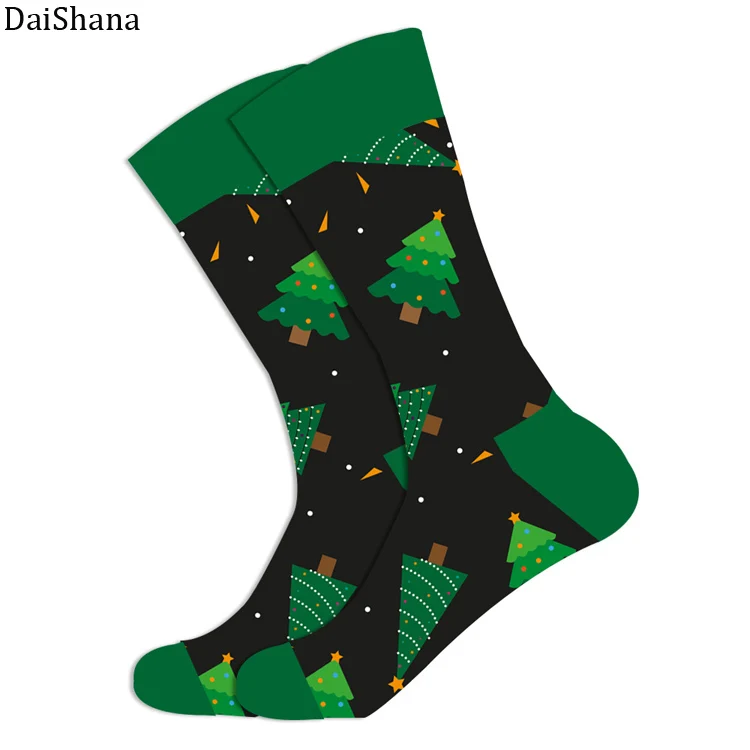 DaiShana/Хлопковые рождественские носки унисекс; Новое поступление; сезон осень-зима; новогодние носки с изображением Санта-Клауса и рождественской елки с изображением снежного лося