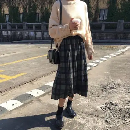 2019 Новая мода осень зима опрятный Harajuku винтажная плиссированная клетчатая юбка
