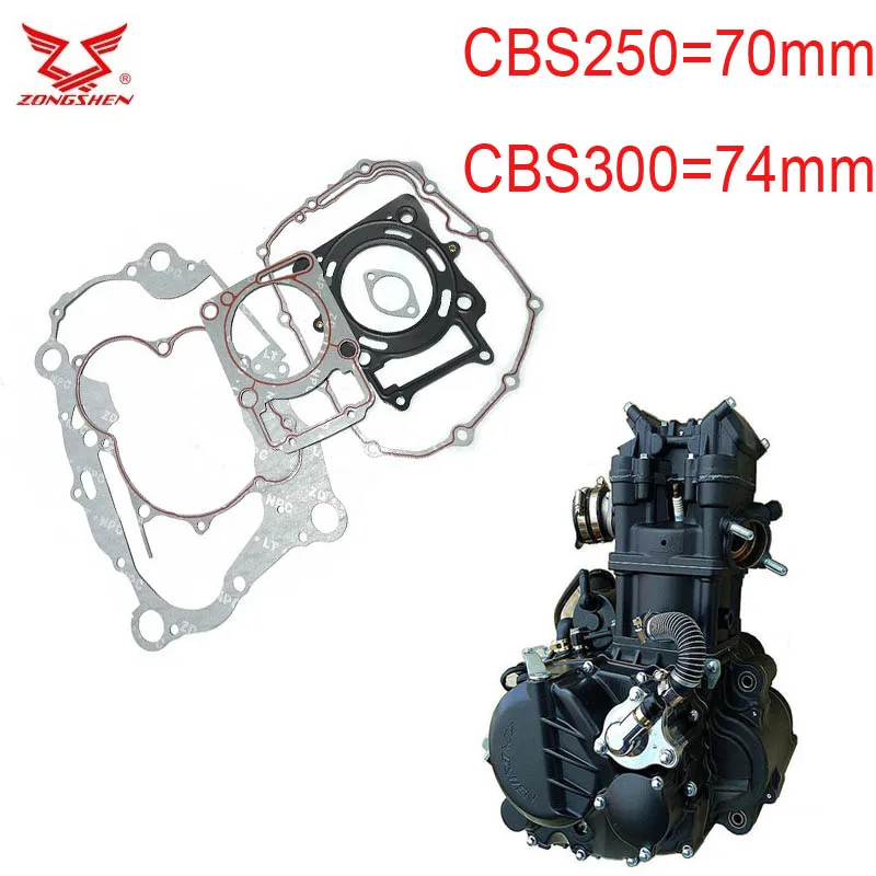 zongshen CBS250 CBS300 300cc engine gasket motorcycle bike cylinder gasket 74mm ZS174MM 250cc 70mm XGJ300R engine gasket set,engine gasket kit,replacement gasket set