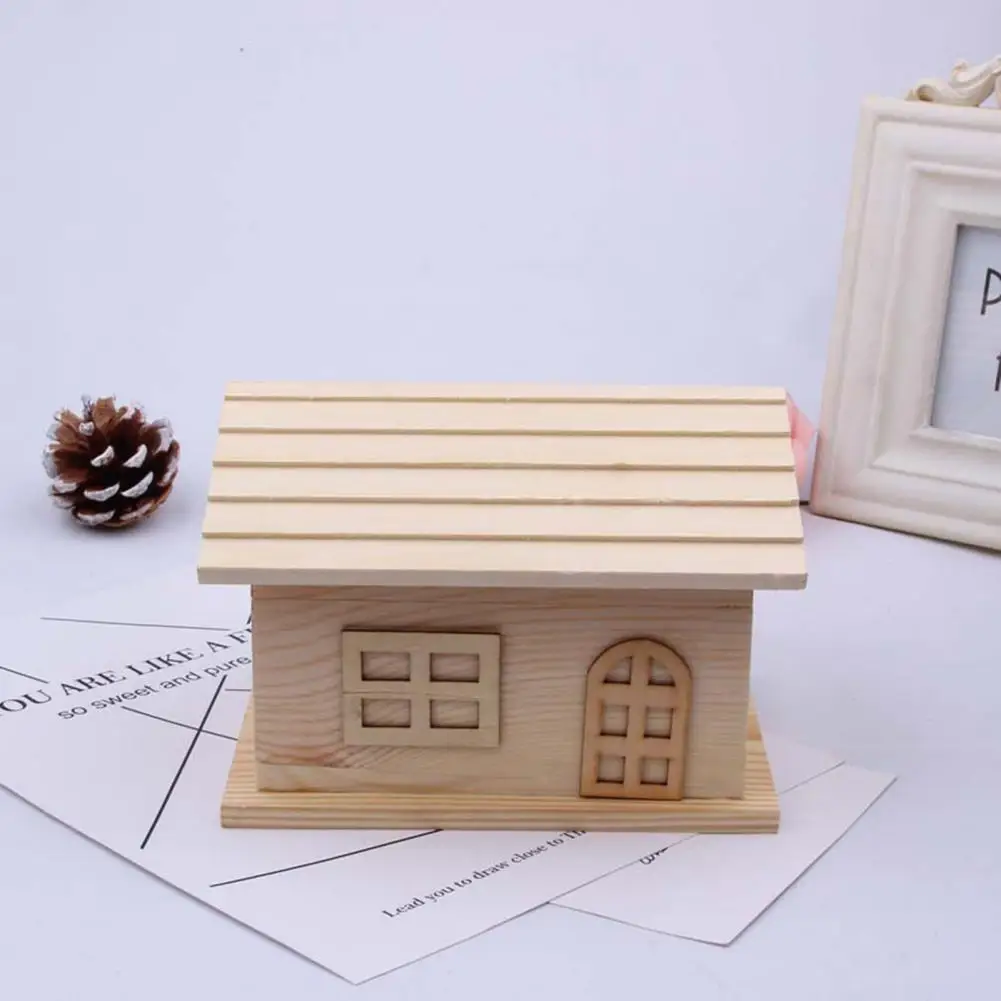 House Shape Money Box No Burrs Wood Desk Saving Piggy Bank for Students