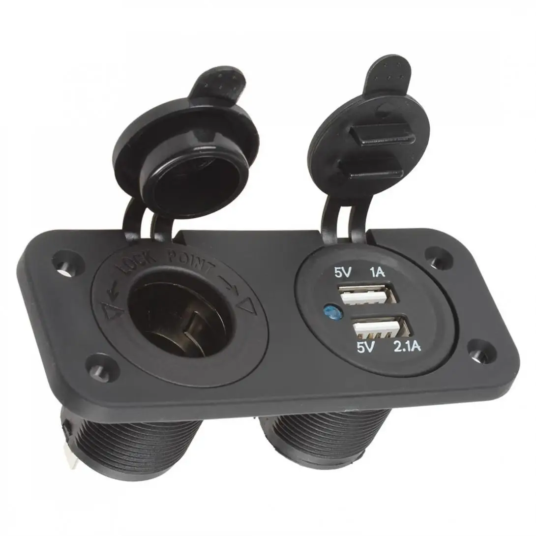 12V Car Cigarette Lighter Plug Adapter Socket Splitter Waterproof Motorcycle Boat Dual USB Power Charger Outlet for Smart Phone |