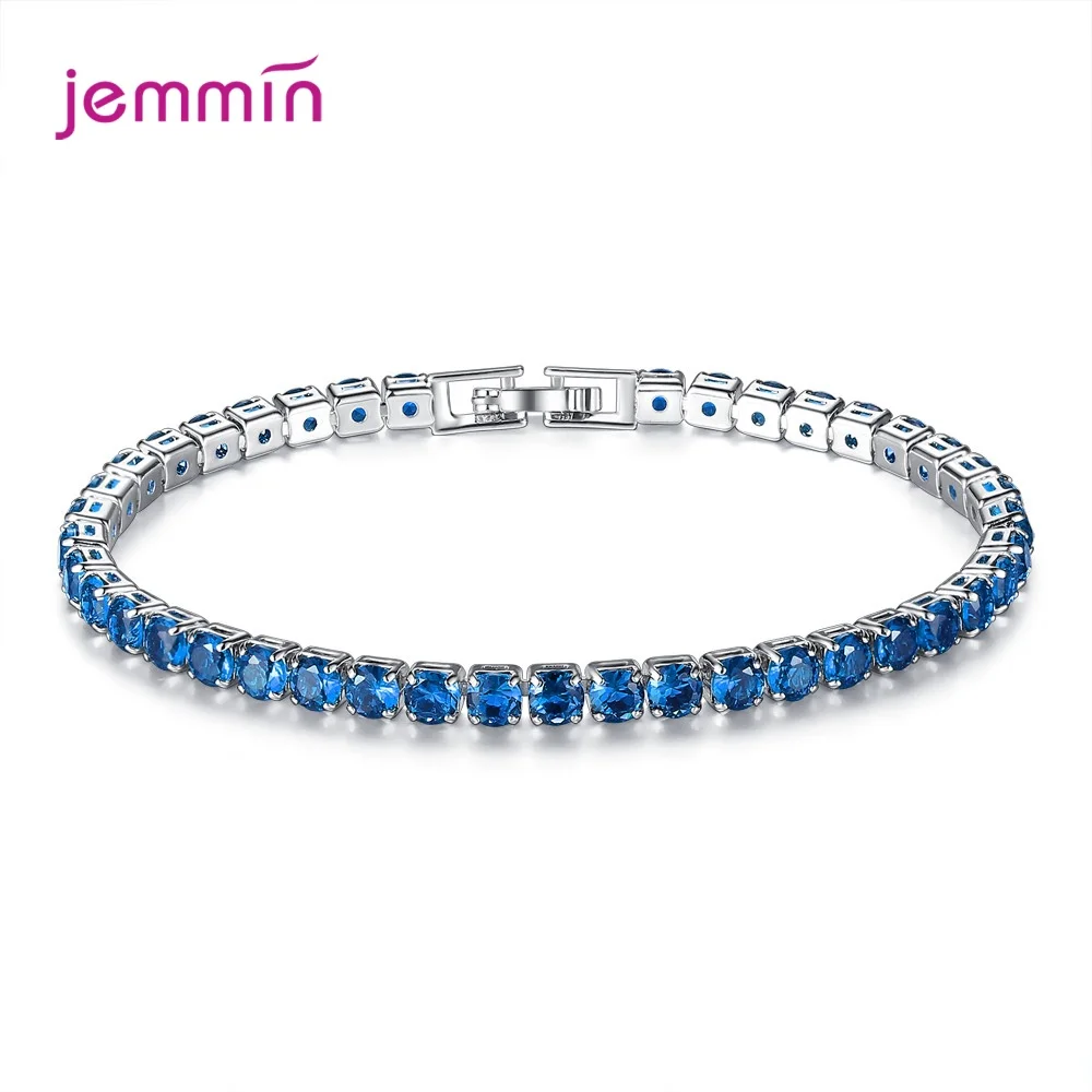 Популярный 925 цельный серебряный браслет с застежкой-защелкой, подлинные кристаллы циркония, браслет и браслет для женщин, дамское кольцо для рук - Цвет камня: N50905-Y