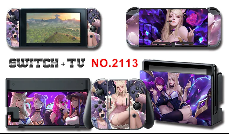 1set New Cute Anime Full Body Sticker for NS Switch Protective Cover Skin Colorful Art for Game Console Joy-Con Controller Decor