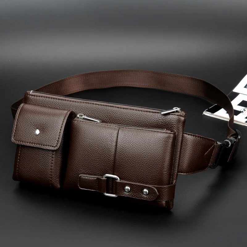 

2019 New Style Popular Brand Men Casual Leather Pocket Multi-functional Korean-style Shoulder Fashion Mobile Phone Bag
