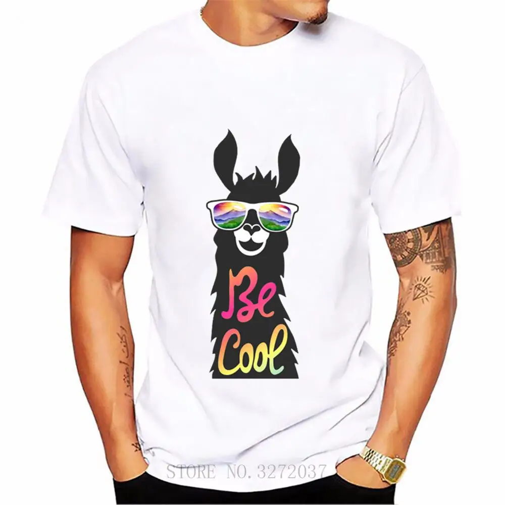 Boyfriend's Day Gift short sleeve o-neck tshirt 2019 New Design Be Cool llama alpaca in shades Graphic men T-Shirt | Мужская одежда