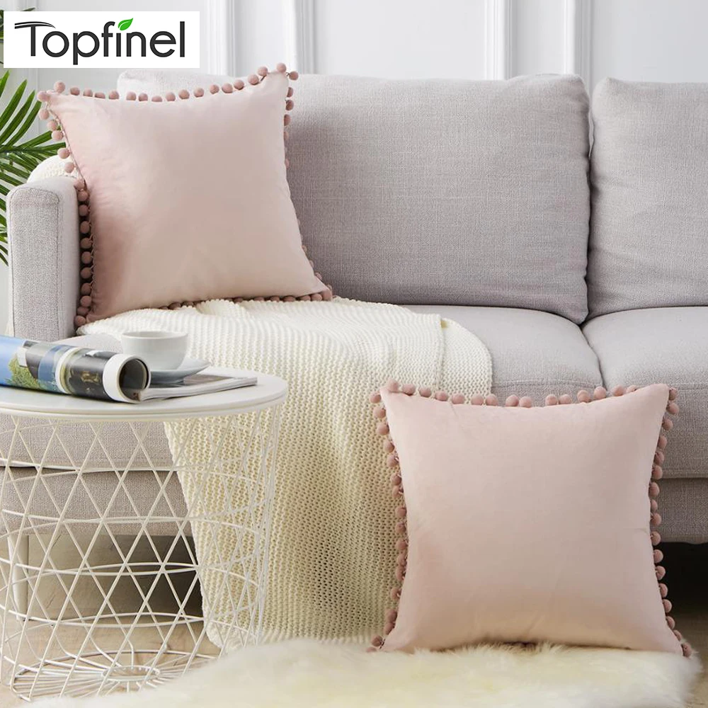 

Topfinel Soft Velvet Throw Pillow Cover With Balls Decorative Pillows Cushion Cover For Sofa Bed Car Home Multiple sizes 8 Color