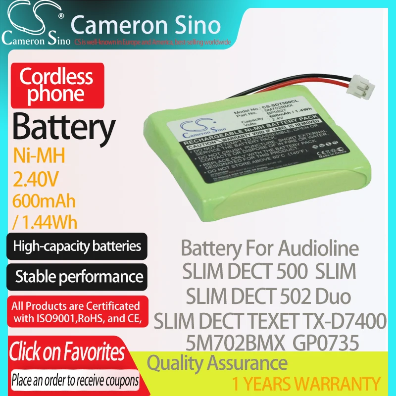 Аккумулятор CameronSino для Audioline SLIM DECT 500 502 Duo подходит аккумулятора BTI 5M702BMX