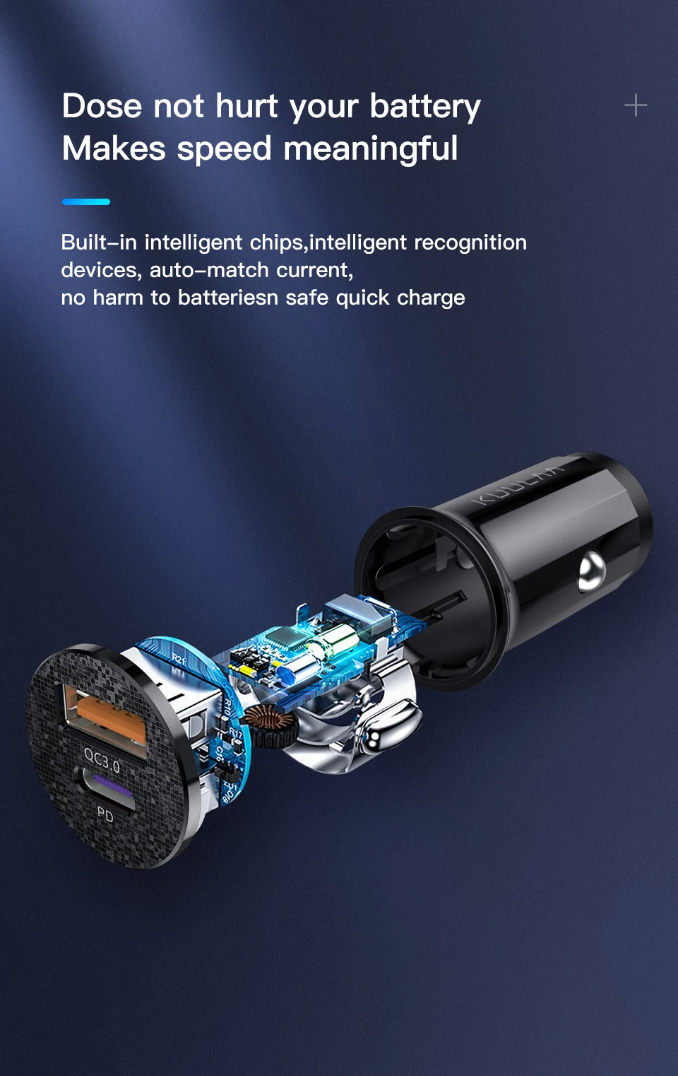 KUULAA Mini USB Car Charger Quick Charge 4.0 PD 3.0 36W Fast Charging Charger For iPhone Huawei Xiaomi Mi Type C Mobile Phone