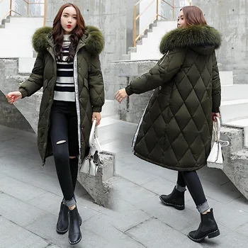 

New winter Korean version of Parkas medium and long cap hairy collar warm cotton suit long sleeve solid color cold proof suit