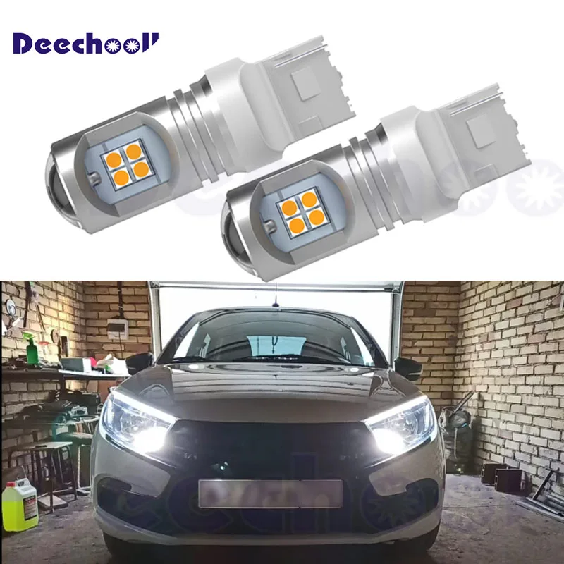 Чистый Белый T20 W21W 7443 7444 12SMD 3030 дешевые светодиодные лампы для Lada Kalina Granta Vesta