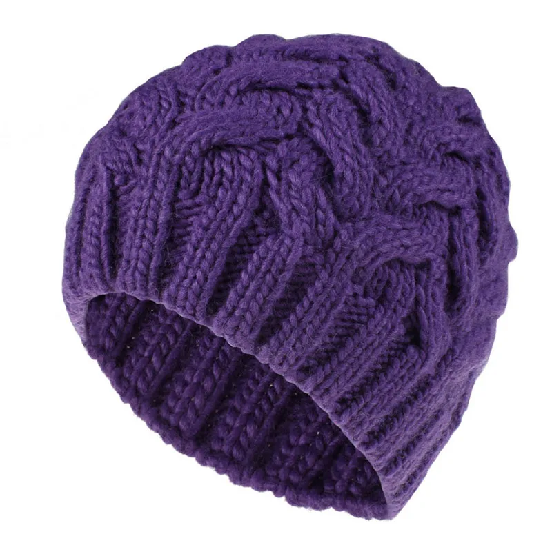 Зимняя шерстяная вязаная шапочка Выходная шляпа женская Лыжная Шапка Рождественский теплый подарок - Цвет: Фиолетовый