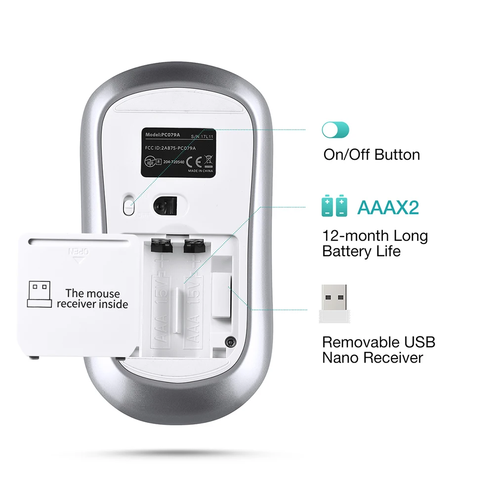 VicTsing PC202 Wireless Mouse Silent Click 2.4G Slim Mouse 1600 DPI Ergonomic Design With USB Receiver For Notebook Mac Laptop PK Logitech Wireless Mouse White (6)