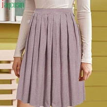Повседневная Женская юбка, дышащая, в клетку, с принтом, розовая, повседневная, свободная, женская, плиссированная, модная, на молнии, размера плюс, пляжные, вечерние, юбка