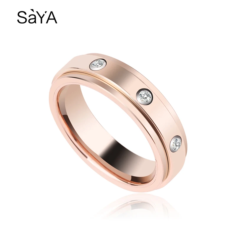 New Luxurious 6mm Width Silver/Rose Gold Color Tungsten Carbide Rings with Three PCS Moissanite for Men Womens Wedding 7.5-10