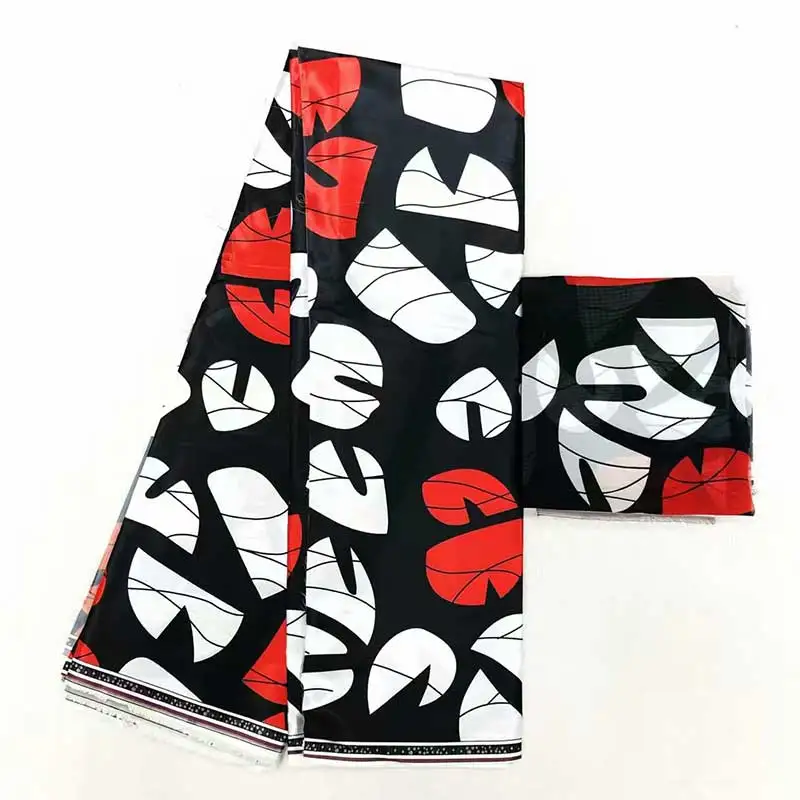 Шелковая восковая ткань, Африканский воск, стиль, последний Шелковый Атласный воск с шифоновой блузкой, африканская ткань для платья 4+ 2 ярдов, MO3