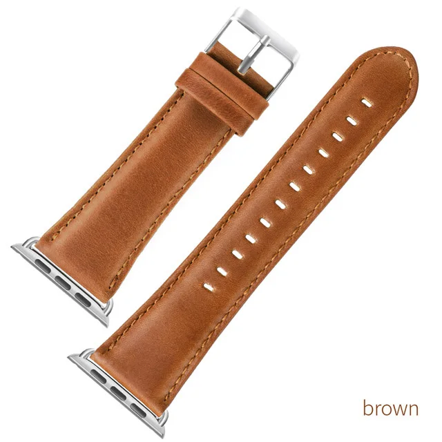 Brown Ремешок из натуральной кожи для Apple Watch 42 мм 38 мм браслет из воловьей кожи для iWatch серии 1 2 3 винтажные Ремешки для наручных часов - Цвет ремешка: Brown