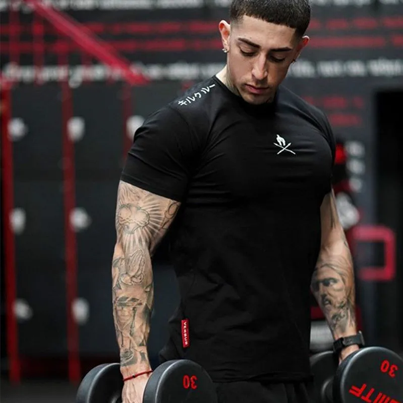 Printed Tshirt Muscle Fitness-Workout Bodybuilding Fashion Summer Letter O-Neck Men Gym