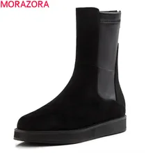 MORAZORA г., горячая Распродажа, сохраняющие тепло ботильоны удобная обувь на плоской подошве с круглым носком женские ботинки высокого качества черного цвета
