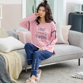 

Womens 100%cotton Pajamas Pyjamas Set Long Sleeve Sleepwear Pijama Pajamas Suit Female Sleep Two Piece Set Loungewear Plus Size