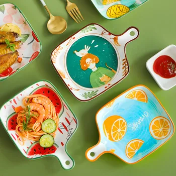 

Nordic Cute Bakeware Ceramic Oven Japanese Dinner Plates Baking Tray Creative Salad Plate Home Decor Tableware Fruit Plate DA60P