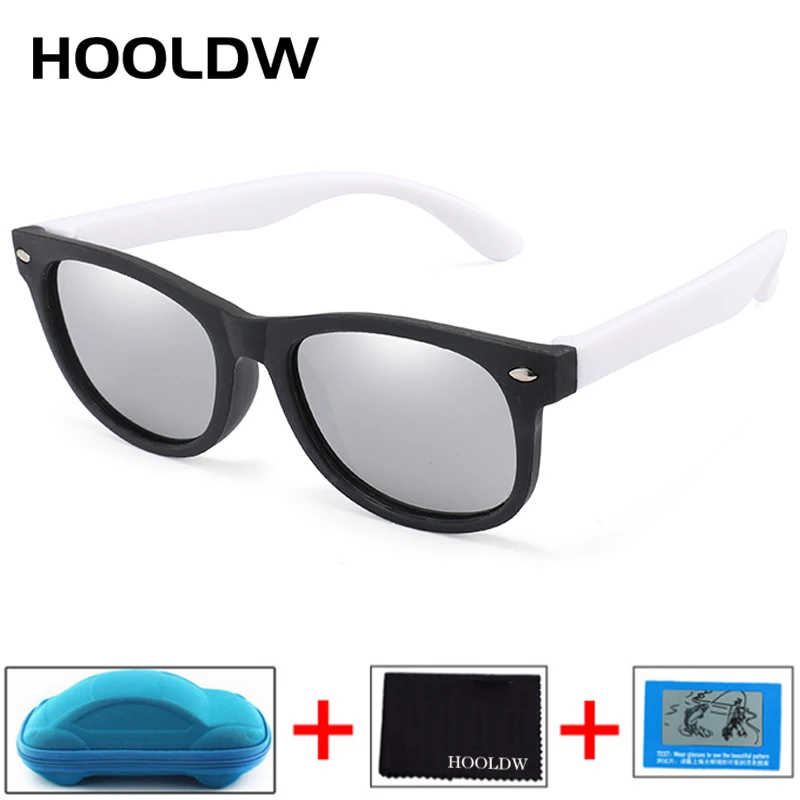black white 2 HOOLDW Поляризационные детские солнцезащитные очки, детские солнцезащитные очки для мальчиков и девочек, небьющиеся силиконовые защитные очки, Детские UV400 очки с коробкой - Цвет линз: black white 2