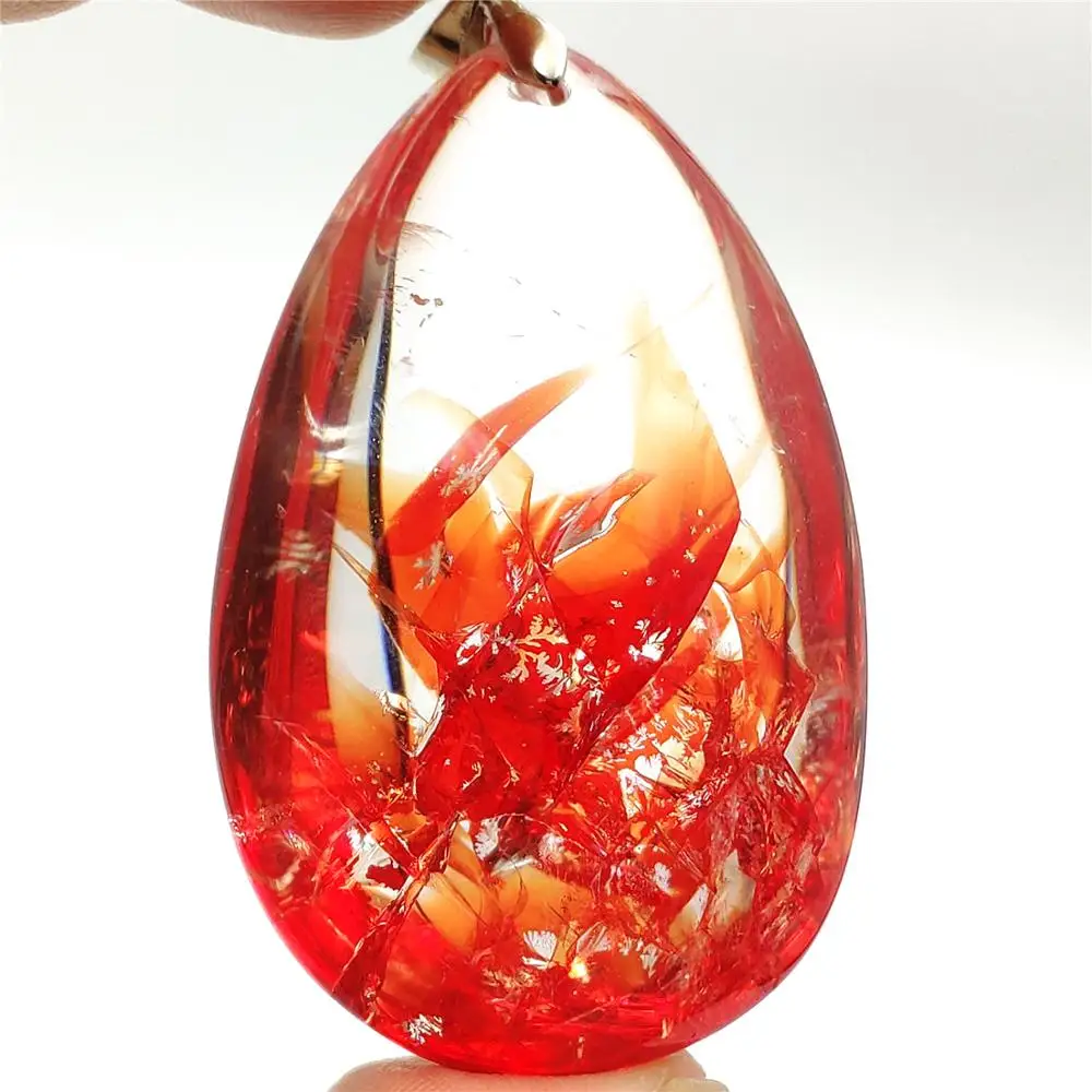 

Natural Red Limonite Phantom Quartz Crystal Multi-inclusions Tree Leaf Necklace Pendant 49x31x20mm Women Man Rare Fashion AAAAA