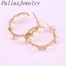 5 пар микро Pave кубического циркония с жемчугом металлические круглые гвоздики женские украшения, серьги