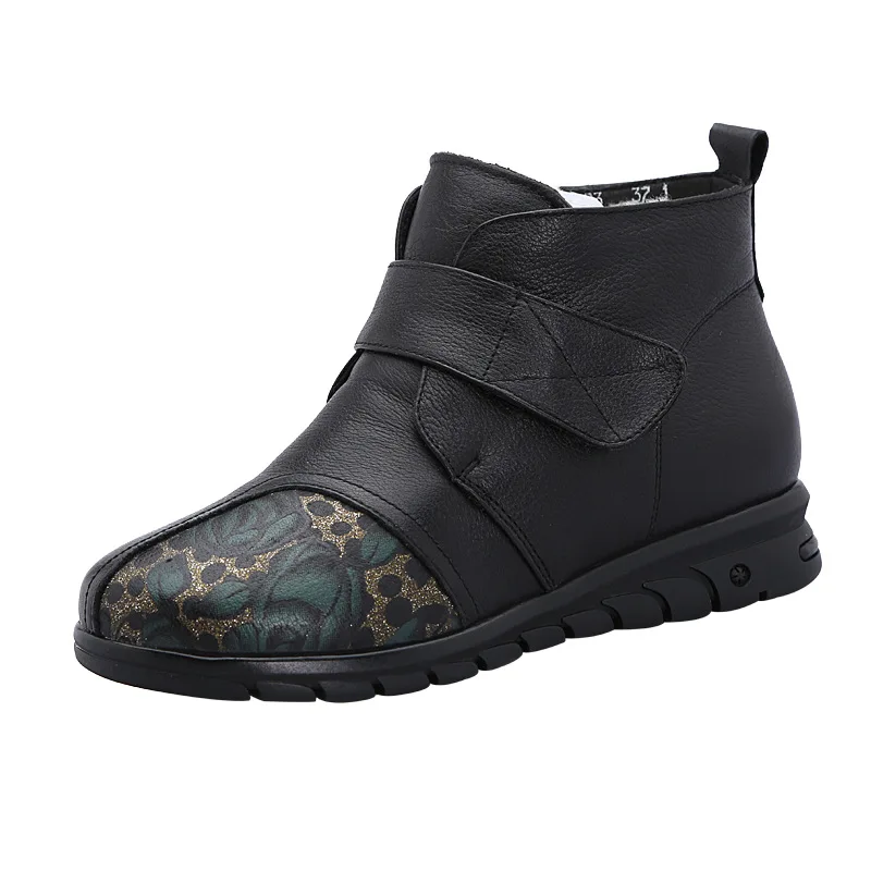 GKTINOO New Women Snow Boots Winter Fur Ankle Boots For Women Wool Boots Printing Genuine Leather Mother Flat Keep Warm Shoes