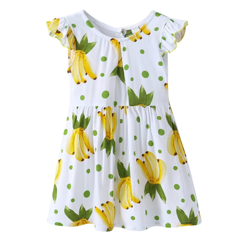 Dress for Girl 2020 Summer Children Clothing Cotton Banana Printed Bow Decor Princess Floral Vest Dresses Girls | Детская одежда и