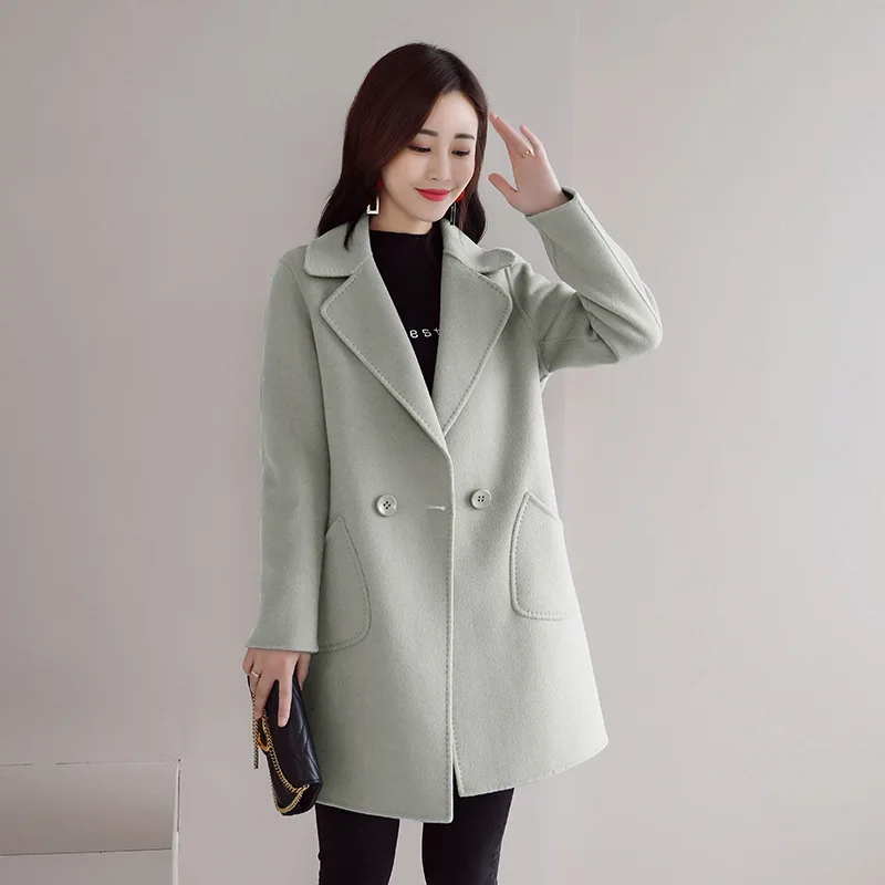 

Woolen Jacket Women's Mid-length 2019 Autumn & Winter New Style Solid Color Simple Loose-Fit Popular Short-height Woolen Jacket