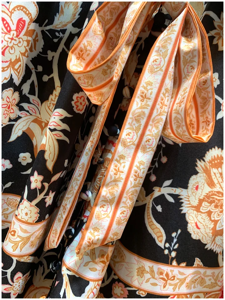 New Vintage printing famous woman s temperament receives waist to show thin temperament bubble sleeve dress