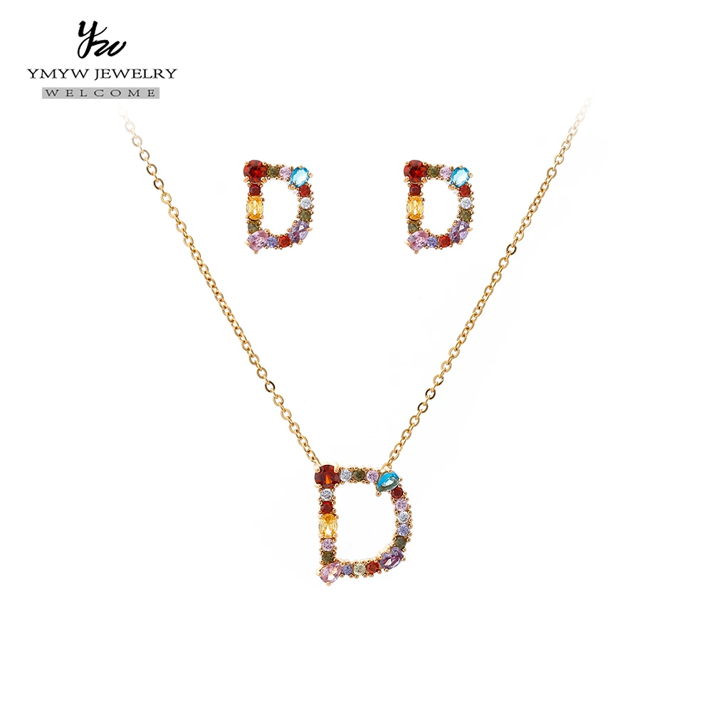 YMYW Fashion Necklace Earrings Jewelry Set for Women Girls Party Gift Copper Zircon Letter D Anniversary | Украшения и аксессуары