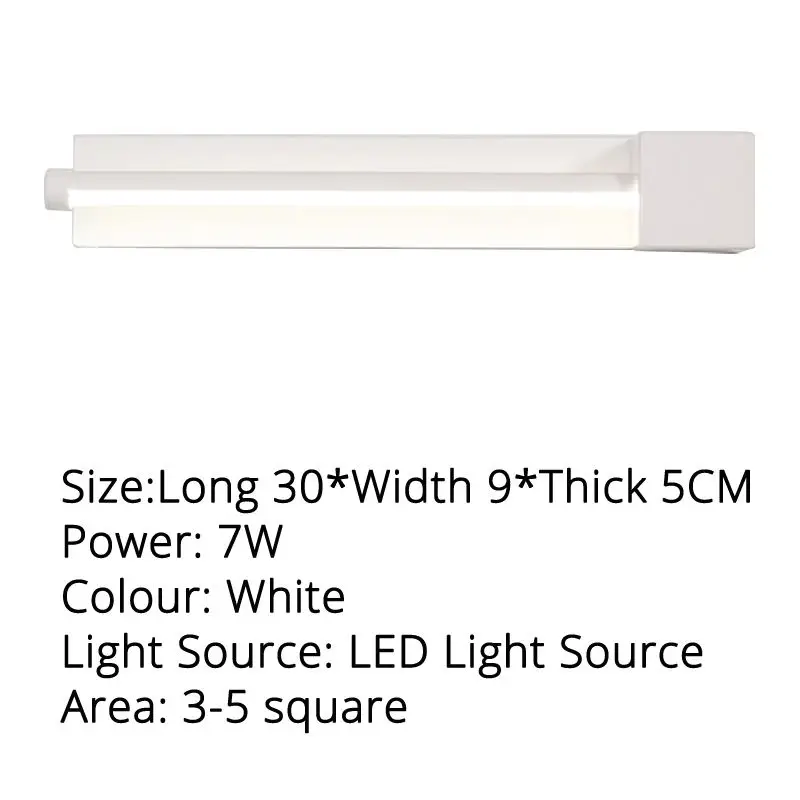 White 30x5cm 7w Светодиодный настенный светильник для спальни, кабинета, 7 Вт, регулируемый светильник, черный, белый цвет, освещение в помещении - Цвет абажура: White 30x5cm 7w
