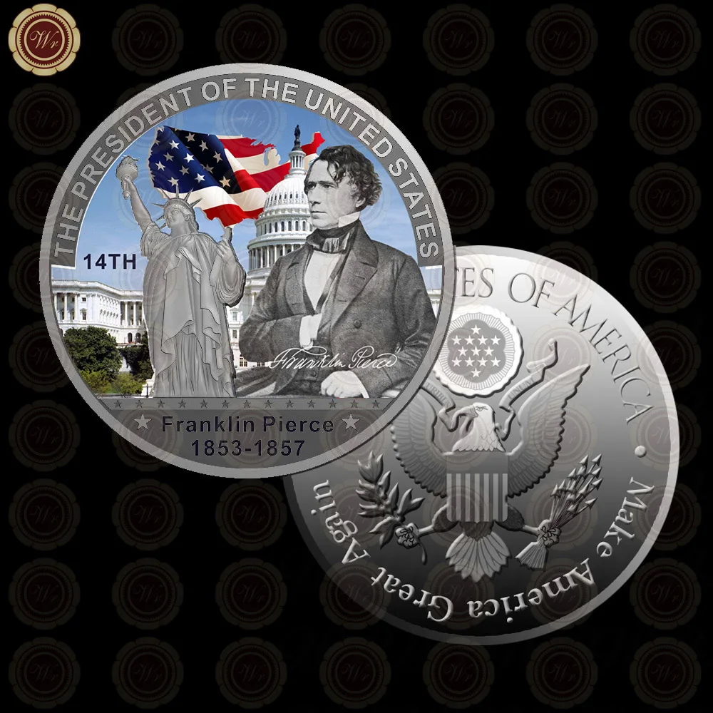 WR Коллекционная Посеребренная американская 2th President John Adams металлическая монета/w чехол креативный вызов монета подарок на день отца 40x3 мм - Цвет: Style 14
