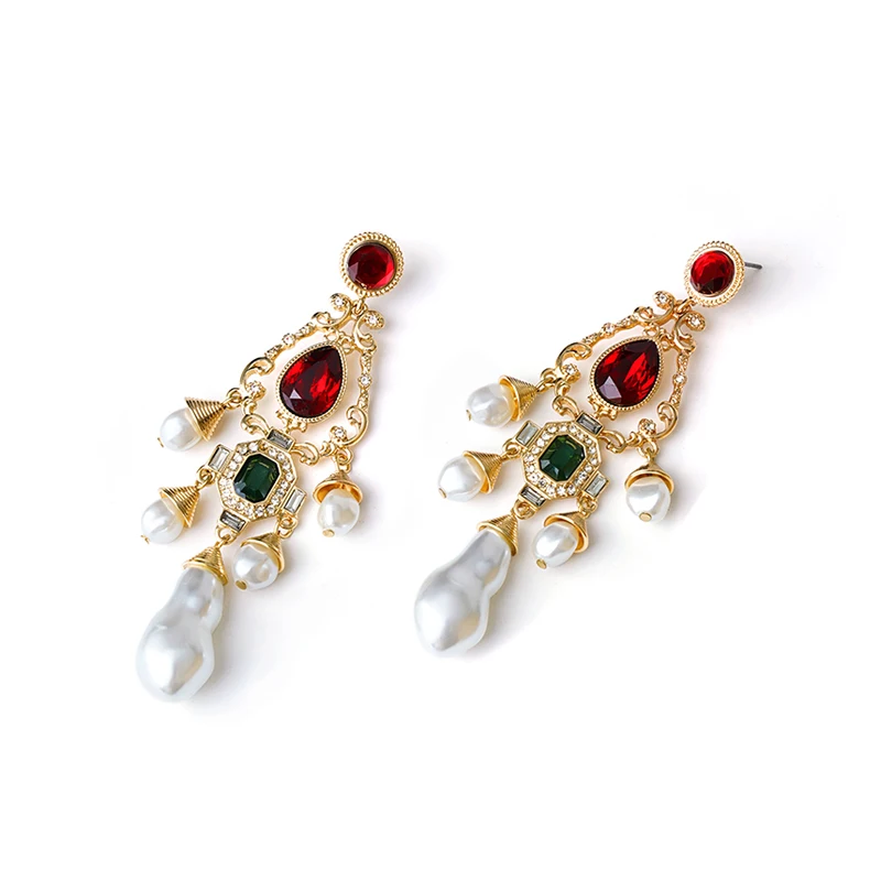 Luxury White Pearls Earrings Chunky Geo Glass Statement Pendant Stud Earring long women jewlery wedding accessories