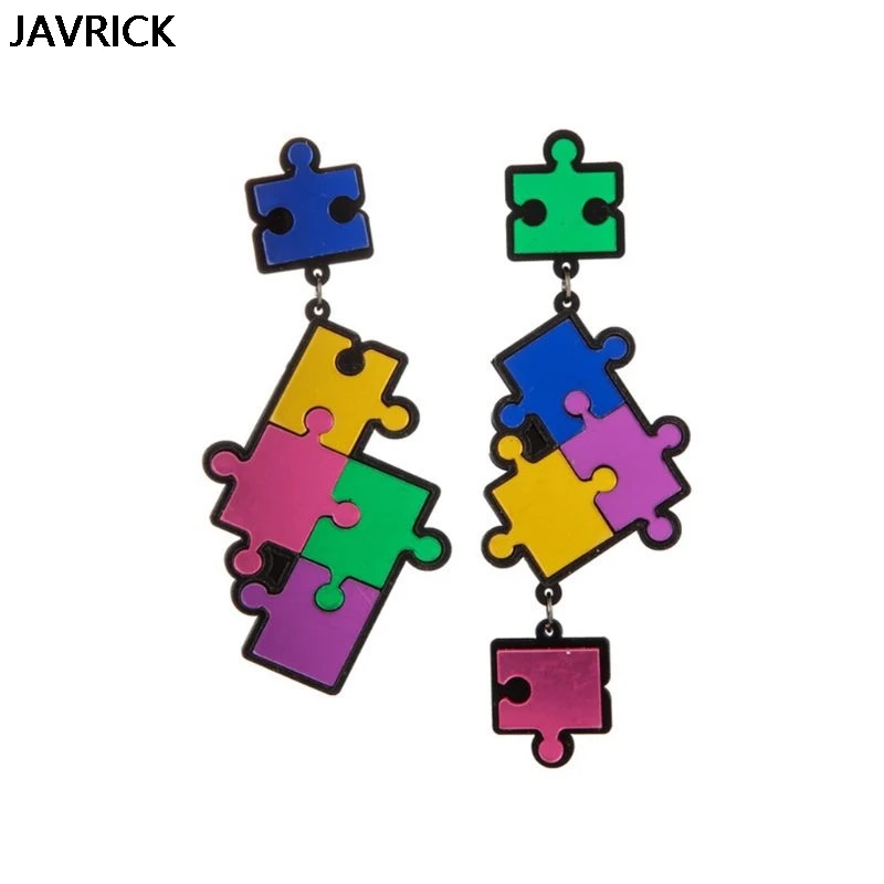 

Trend Asymmetric Cute Girls Earrings Exaggerated Simple Cartoon Plastic Puzzle Pendant Women Earring Ear Studs Jewelry