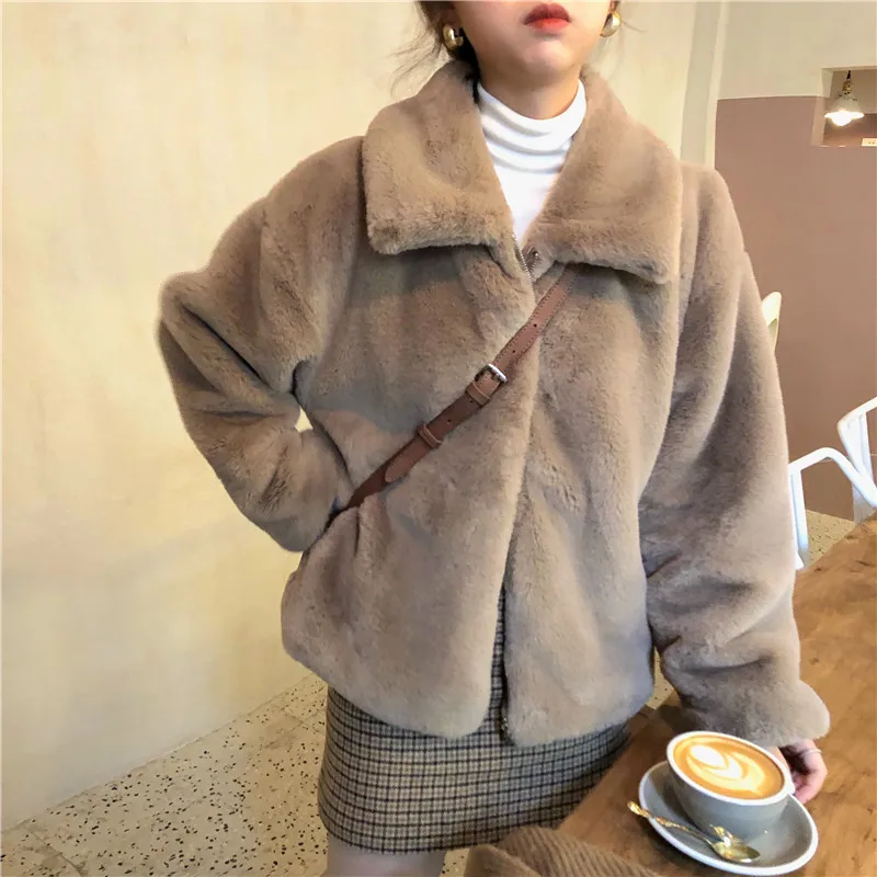 2020 Women Winter Thick Faux Fur Coat Short Jacket Long Sleeve Thicken Warm Overcoat Loose Zipper
