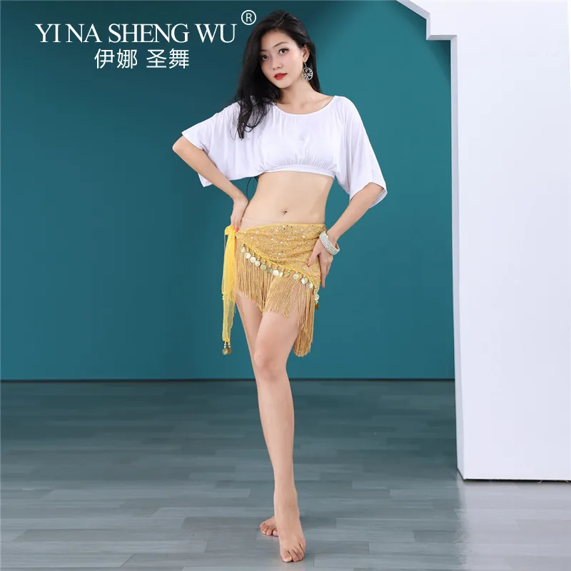 

Belly Dance Waist Chain Female Practice Clothes Hip Scarf Beginners Triangle Scarf Bead Embroidery Tassel Belt Belt Dance Tops