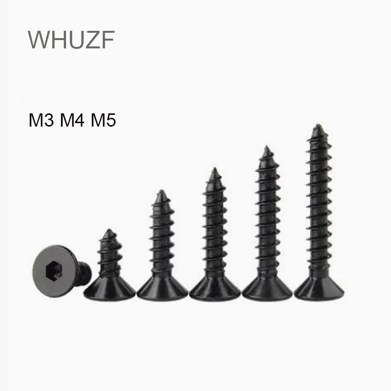 

WHUZF 50/100PCS M3 M4 M5 Countersunk Head Hexagon Socket Tapping Screw Carbon steel Flat Allen Head Wood Screw