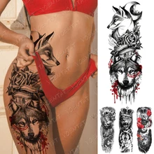 

Large Arm Sleeve Tattoo Fox Moon Wolf Rose Waterproof Temporary Tattoos Sticker Lion Crown Waist Leg Body Art Fake Tatoo Women