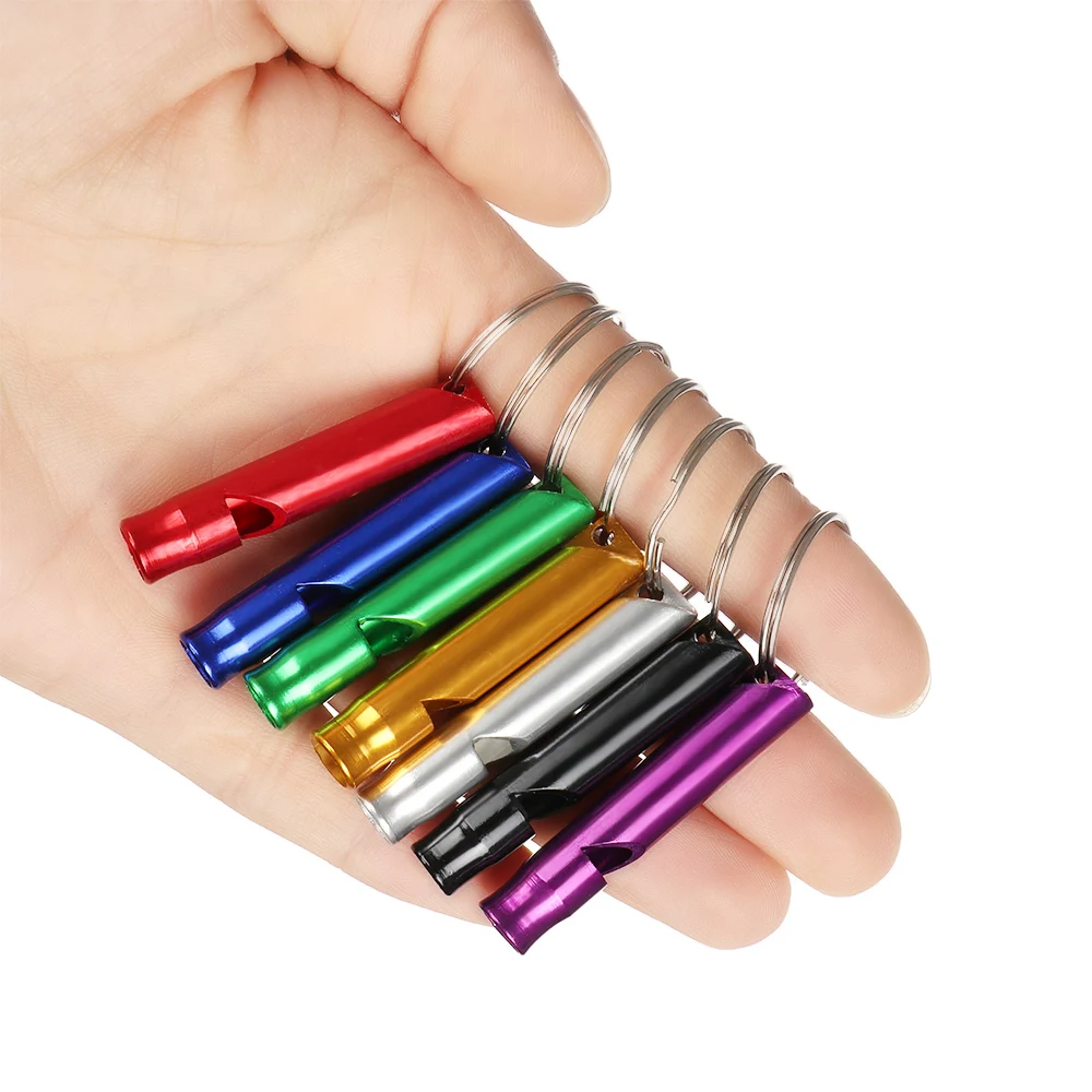 Emergency Whistle 2Pcs Multifunction Aluminum Small Size Whistle Pendant Emergency Whistle With Keyring Outdoor Camping Hiking Survival Training