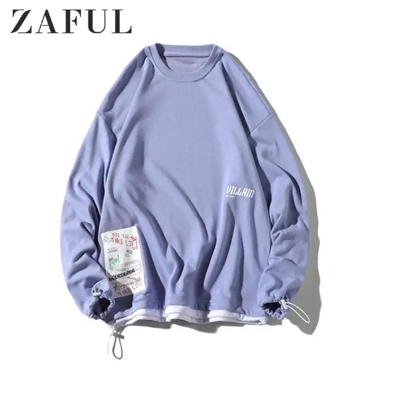 ZAFUL Мужская Повседневная Толстовка с буквенным принтом, мужская толстовка с длинным рукавом с цветным блоком, одежда с рисунком, пуловер с буквенным принтом