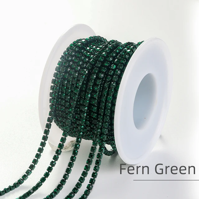 XiChuan 1 Yard 10 Colors Claw Rhinestone SS6 SS8 Crystal Tassel Diy Clothes Earring Accessories Beads Diamond Rhinestone Chain Fern green