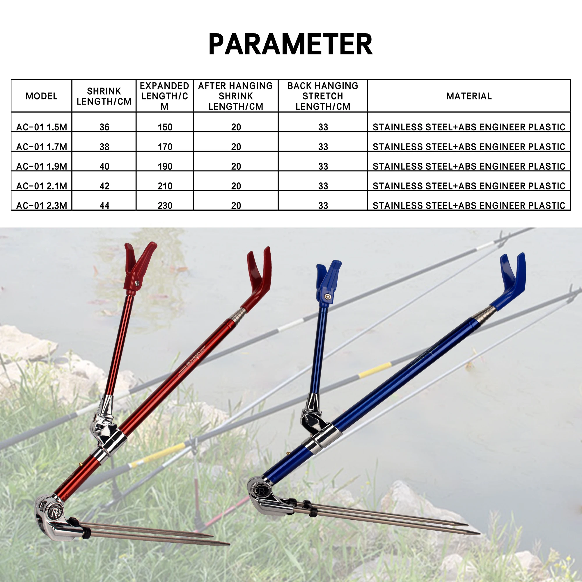 BIUTIFU Telescopic Fishing Rod Holder 1.5m 1.7m 1.9m 2.1m 2.3m Bracket Portable Retractable Folding 5 Color Stainless Steel Pole