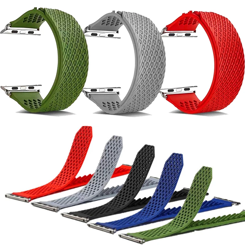 

Silicone watch bands For apple watch sport band 42/44MM 40/38MM weave Bracelet strap For iwatch serie 5 4 3 2 1 No Buckle design