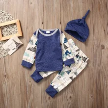 Комплект одежды для маленьких мальчиков, одежда для маленьких мальчиков, весенне-осенняя футболка с капюшоном+ длинные штаны+ шапка, комплект одежды из 3 предметов